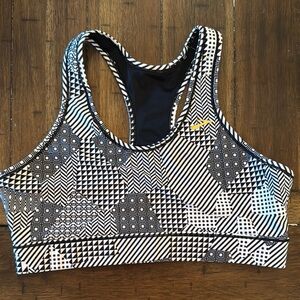 Brooks Black and White Sports Bra with Geometric Design